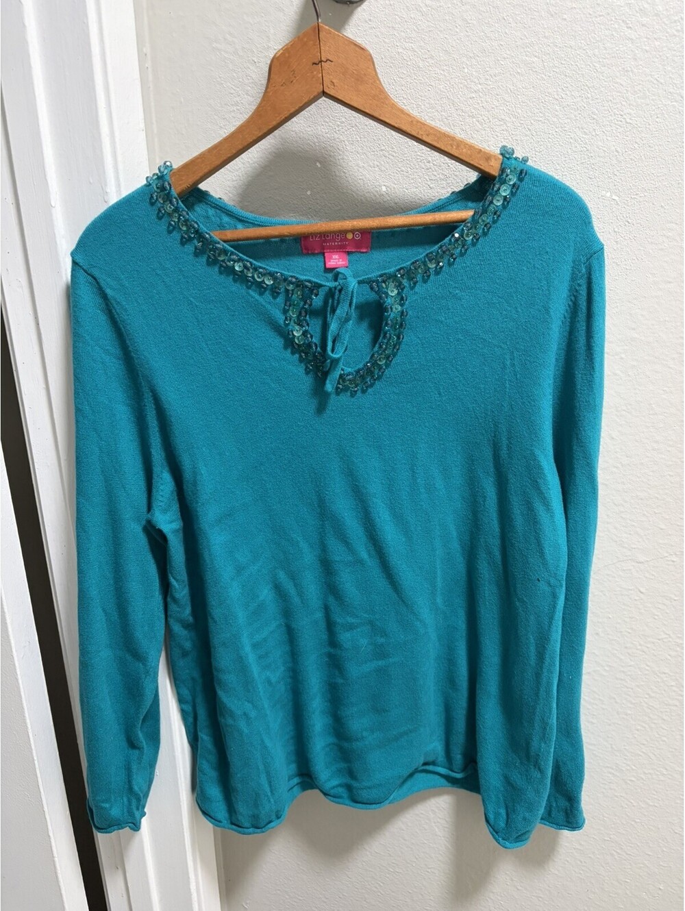 Liz Lange Maternity Sweater Blue Beaded Sequin 2XL
